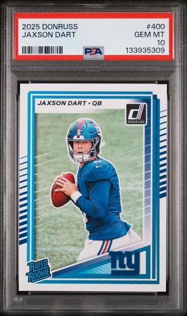 Graded 2025 Panini Donruss Jaxson Dart #400 Rookie RC Football Card PSA 10 Gem Mint