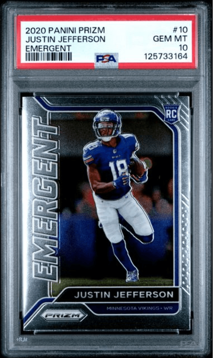 Graded 2020 Panini Prizm Justin Jefferson #10 Emergent Rookie RC Football Card PSA 10 Gem Mint