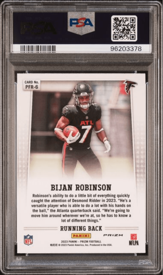 Graded 2023 Panini Prizm Bijan Robinson #PFR6 Flashback Rookie RC Football Card PSA 10 Gem Mint
