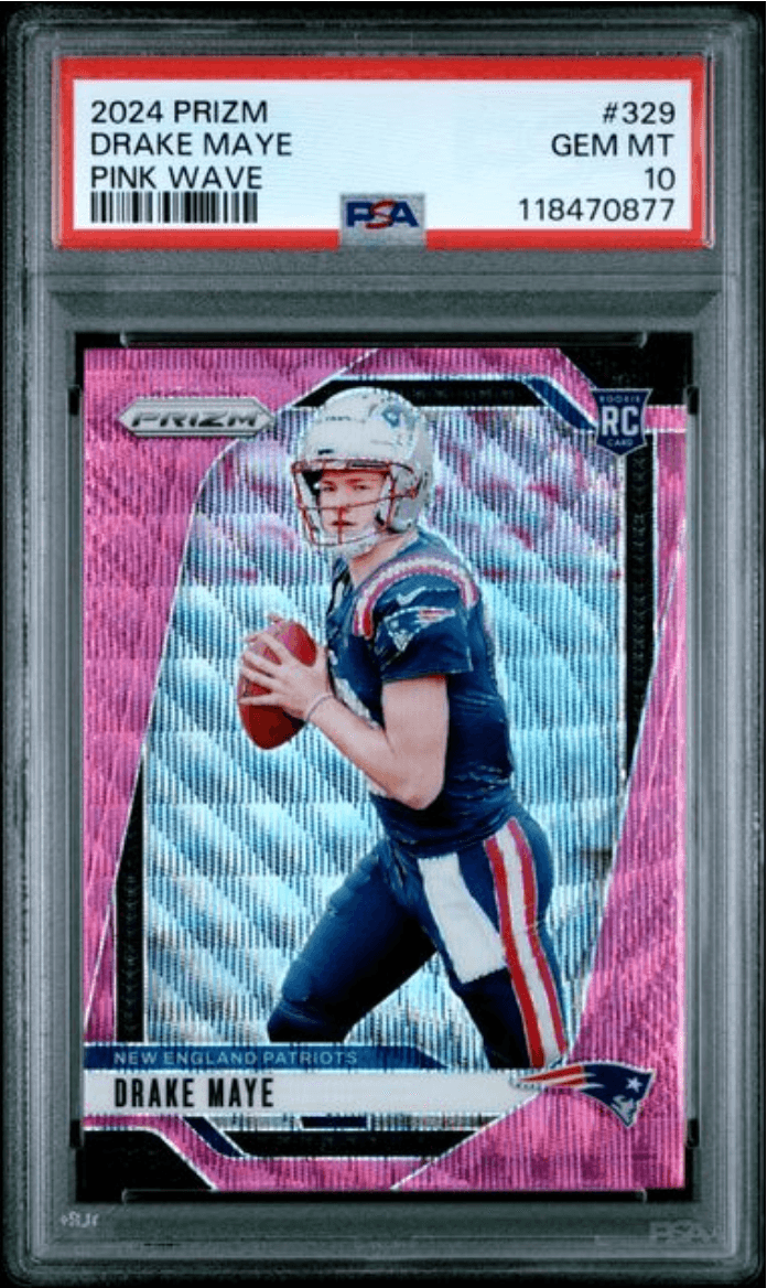 Graded 2024 Panini Prizm Drake Maye #329 Pink Wave Rookie RC Football Card PSA 10 Gem Mint