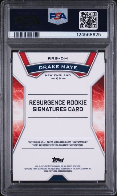 Graded 2024 Topps Resurgence Drake Maye #RRSDM /249 Aqua Surge Auto Rookie RC Football Card PSA 9 Mint