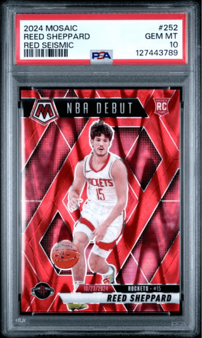 Graded 2024 Panini Mosaic Reed Sheppard #252 Red Seismic /299 Rookie RC Basketball Card PSA 10 Gem Mint
