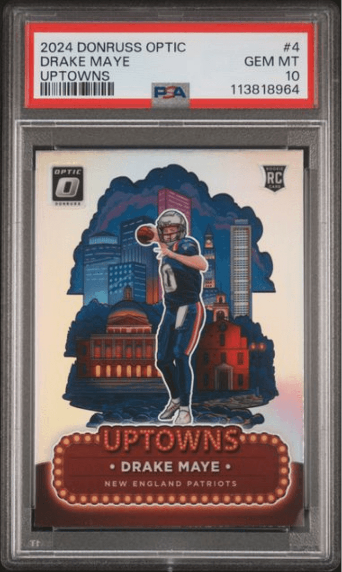 Graded 2024 Panini Donruss Optic Drake Maye #4 Uptowns Rookie RC Football Card PSA 10 Gem Mint