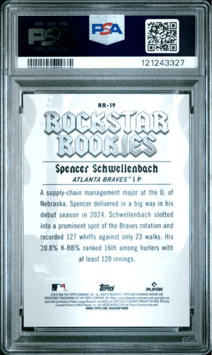 Graded 2025 Topps Bowman Spencer Schwellenbach #RR19 Rockstar Rookies Green Refractor /99 Rookie RC Baseball Card PSA 10 Gem Mint