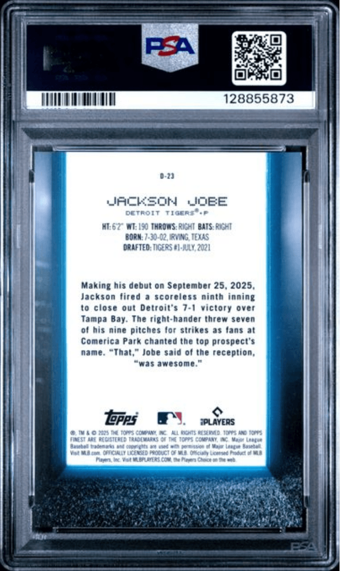 Graded 2025 Topps Finest Jackson Jobe #D23 Debut Gold Refractor /50 Rookie RC Baseball Card PSA 10 Gem Mint