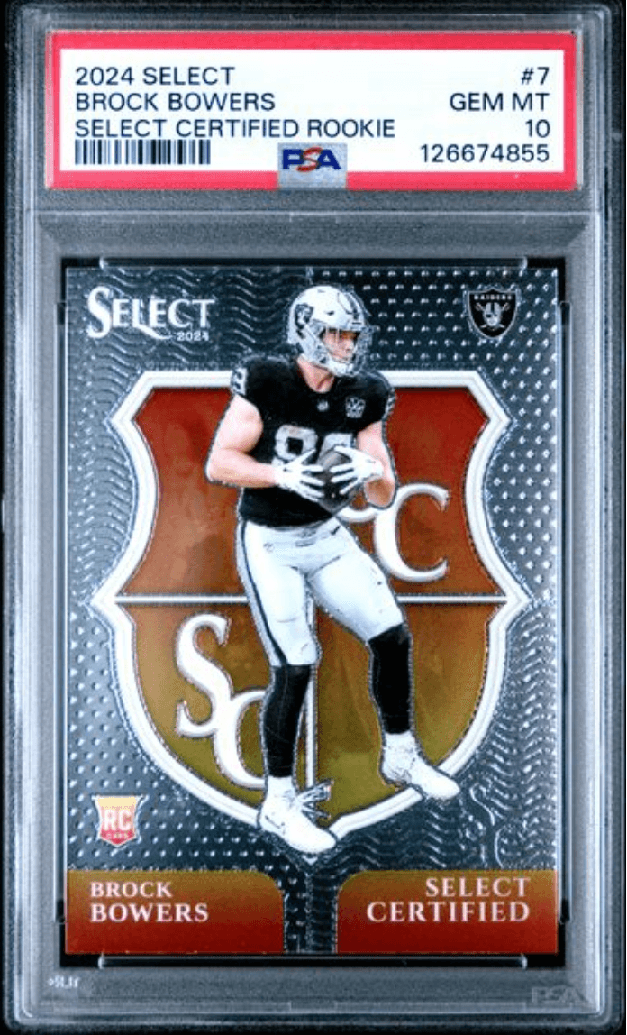 Graded 2024 Panini Select Brock Bowers #7 Select Certified Rookies Rookie RC Football Card PSA 10 Gem Mint