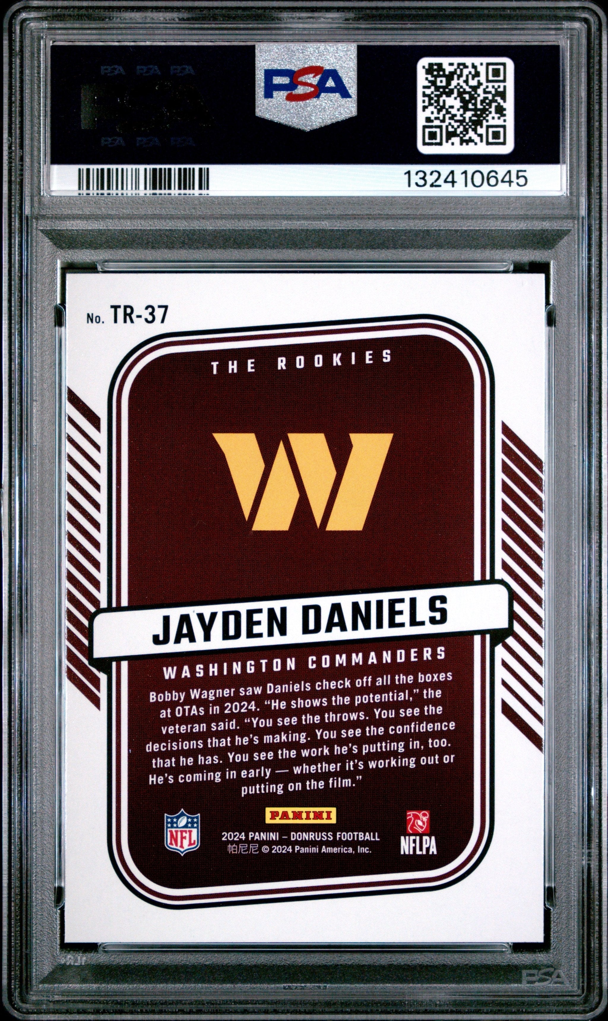 Graded 2024 Panini Donruss Jayden Daniels #TR37 The Rookies Rookie RC Football Card PSA 9 Mint
