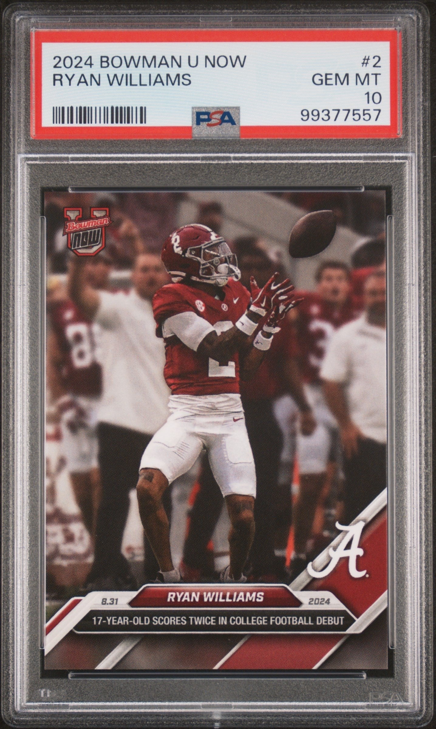 Graded 2024 Topps Bowman U Now Ryan Williams #2 Rookie RC Football Card PSA 10 Gem Mint