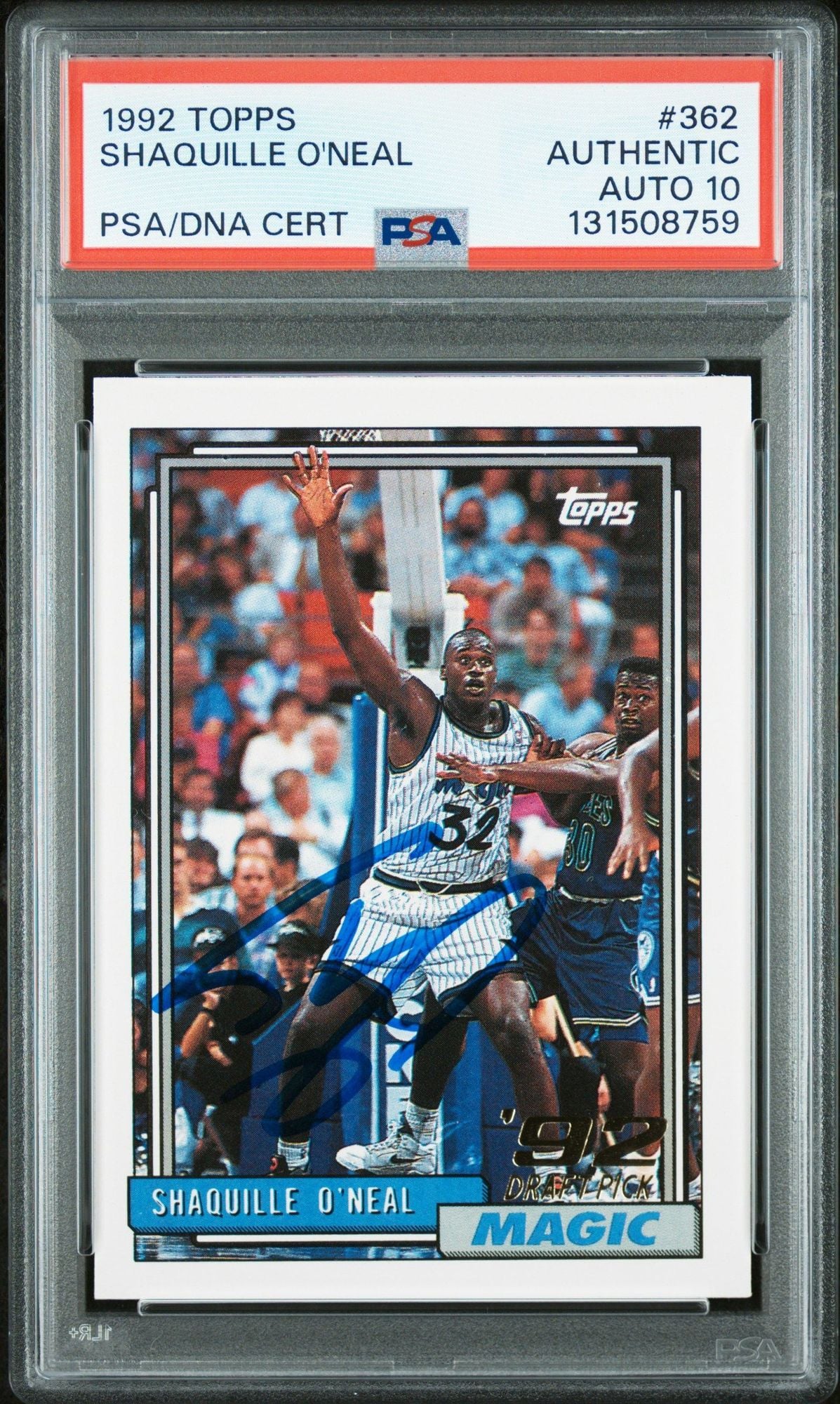 Graded 1992-93 Topps Shaquille O'Neal #362 Rookie RC Basketball Card PSA 10 Auto Grade Gem Mint