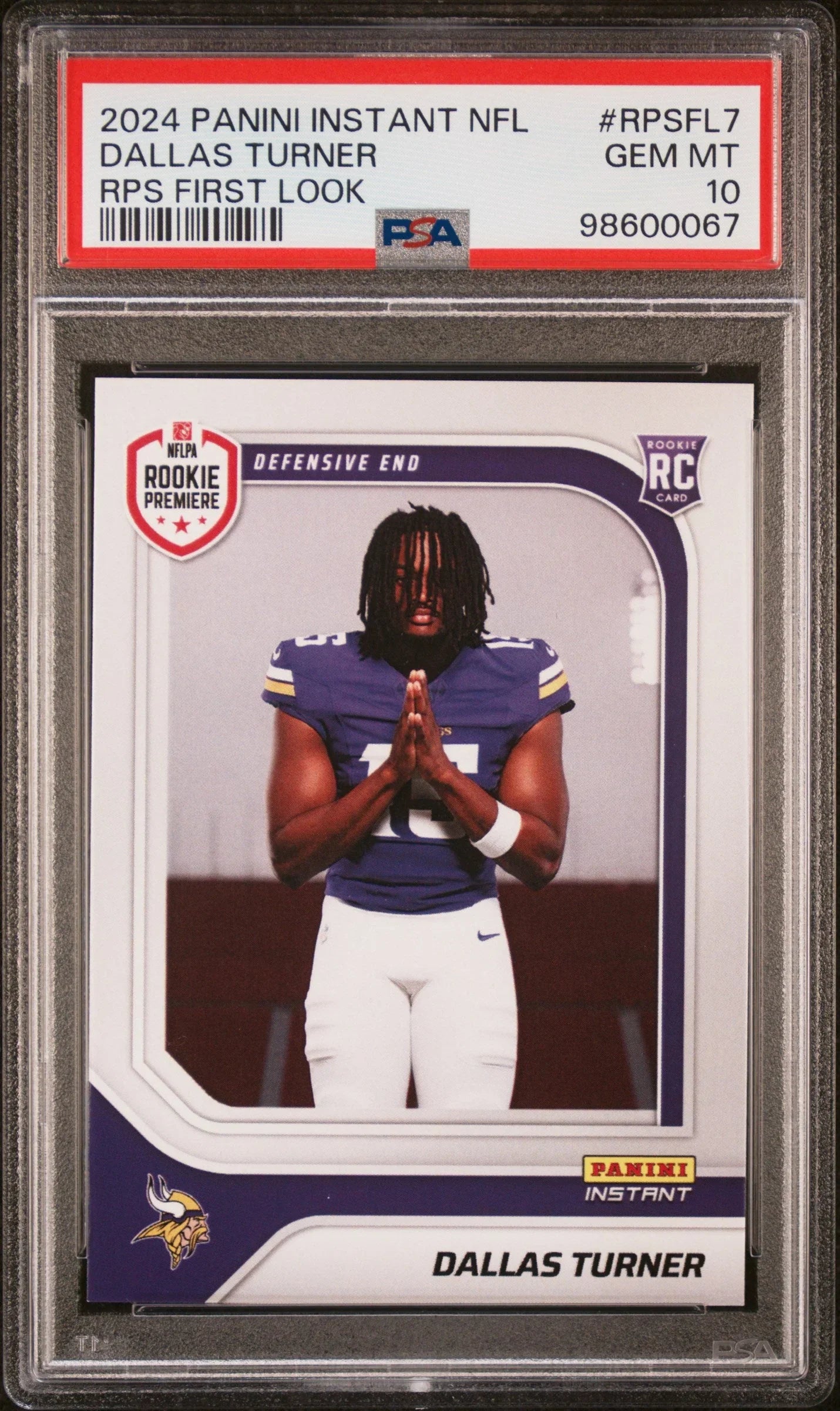 Graded 2024 Panini Instant NFL Dallas Turner #RPSFL7 RPS First Look Rookie RC Football Card PSA 10 Gem Mint