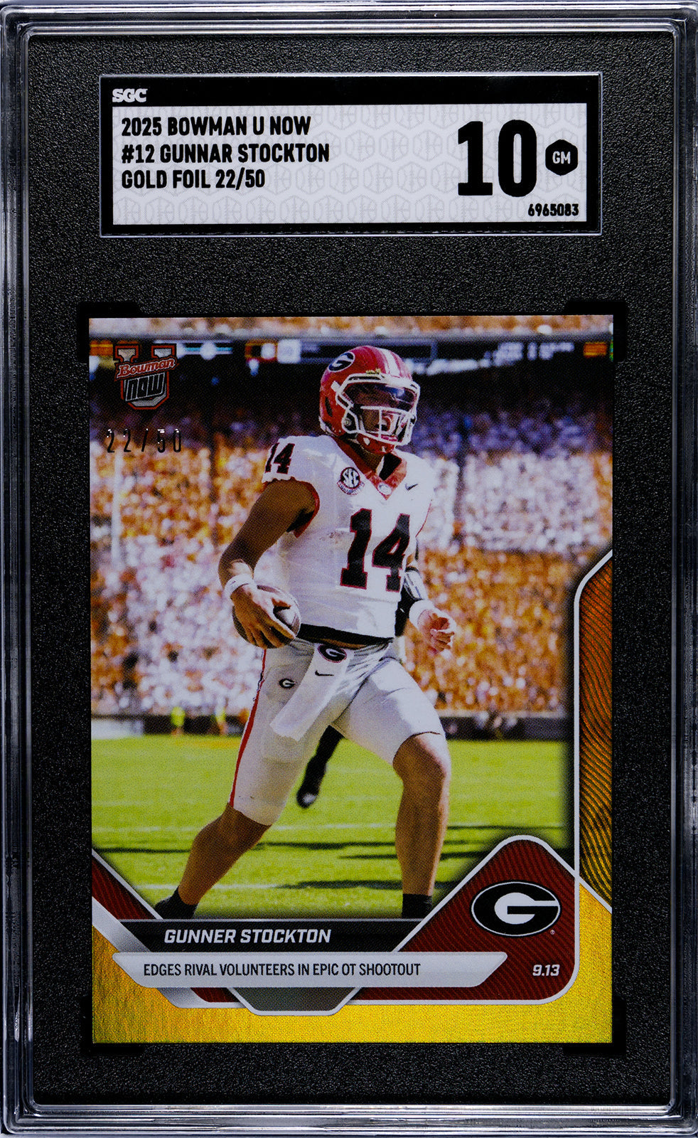 Graded 2025 Topps Bowman U Now Gunner Stockton #12 Gold Foil /50 Rookie RC Football Card SGC 10 Gem Mint