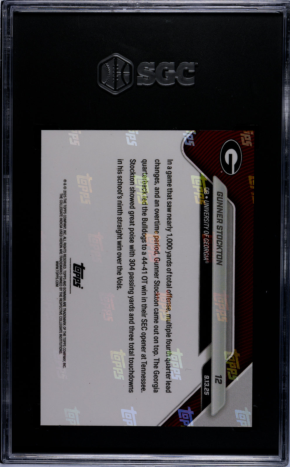 Graded 2025 Topps Bowman U Now Gunner Stockton #12 Rookie RC Football Card SGC 10 Gem Mint