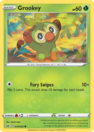 Grookey () 010/202 - SWSH01 Sword & Shield Base Set Reverse Holofoil