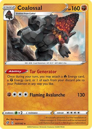 Coalossal 107/192 - SWSH02 Rebel Clash - Reverse Holofoil