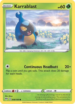 Karrablast 008/189 - SWSH03 Darkness Ablaze Reverse Holofoil