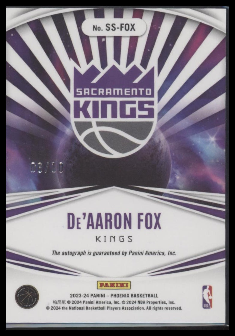 De'Aaron Fox 2023-24 Panini Phoenix #SS-FOX Stellar Signatures Gold #/10