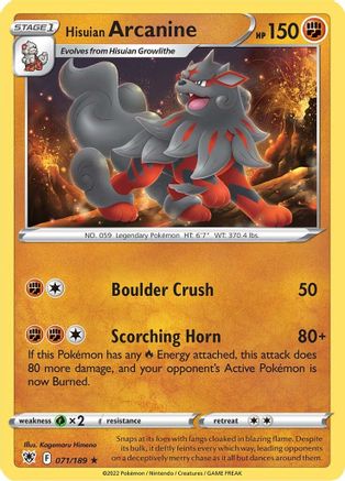 Hisuian Arcanine 071/189 - SWSH10 Astral Radiance