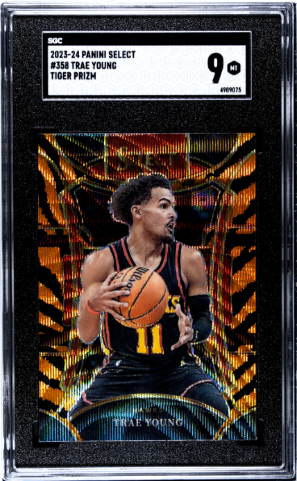 Trae Young 2023-24 Panini Select #358 Tiger Prizm SGC 9