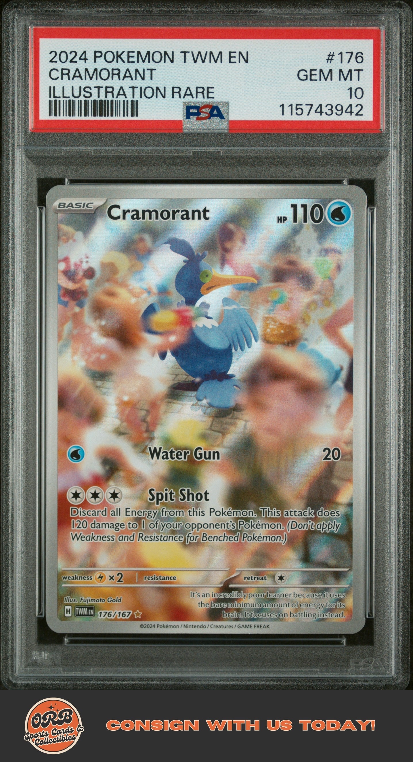 Cramorant 2024 Pokemon Twm En-Twilight Masquerade #176 Illustration Rare PSA 10