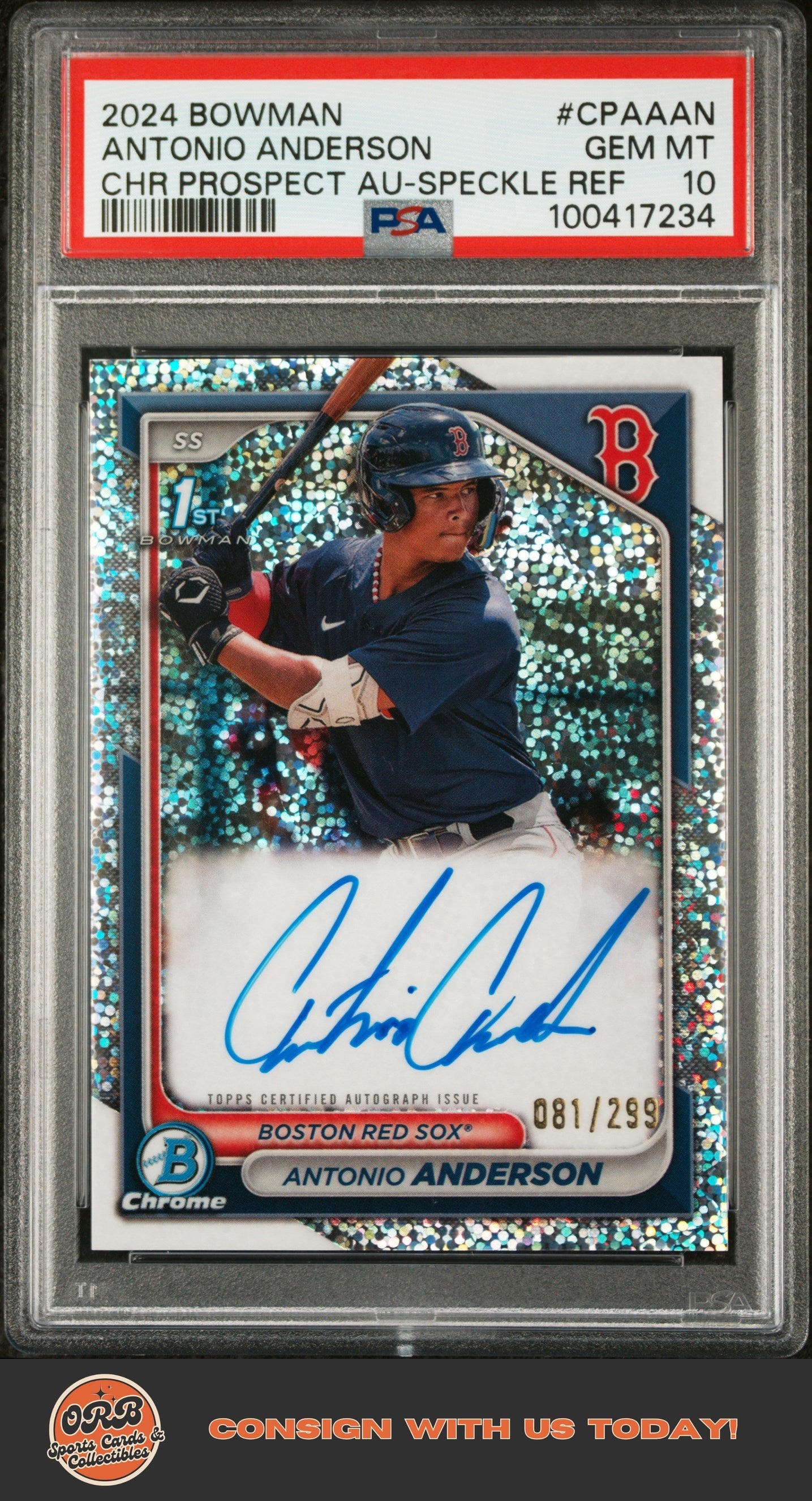 Antonio Anderson 2024 Bowman Chrome Prospect Auto Speckle Ref PSA 10