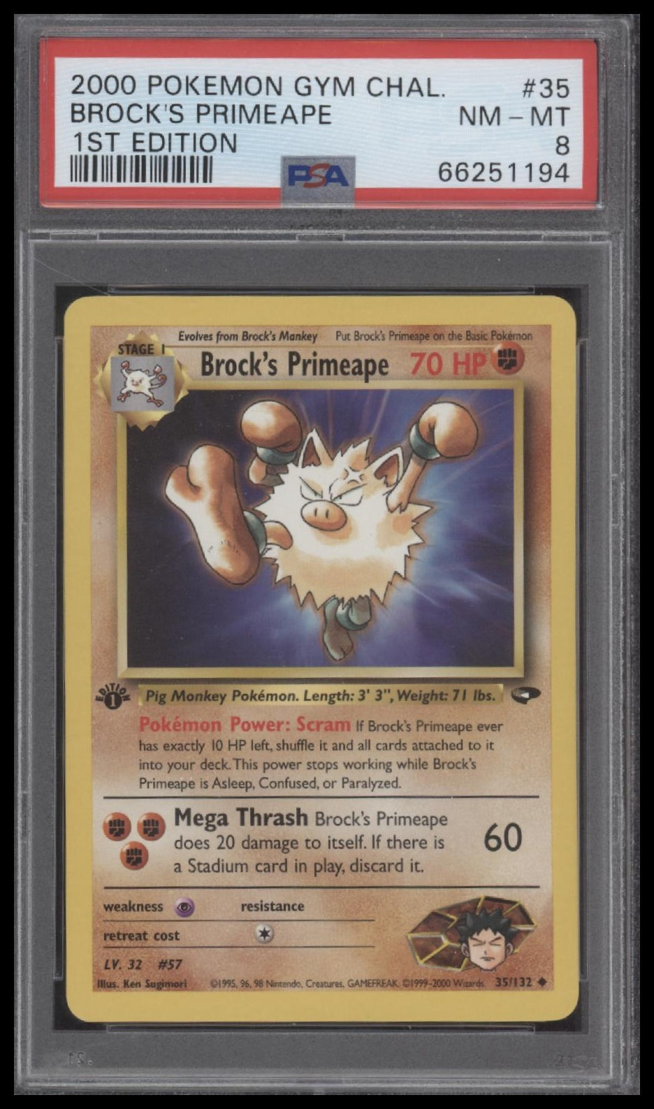Brock'S Primeape 2000 Pokemon Gym Challenge #35 1st Edition PSA 8
