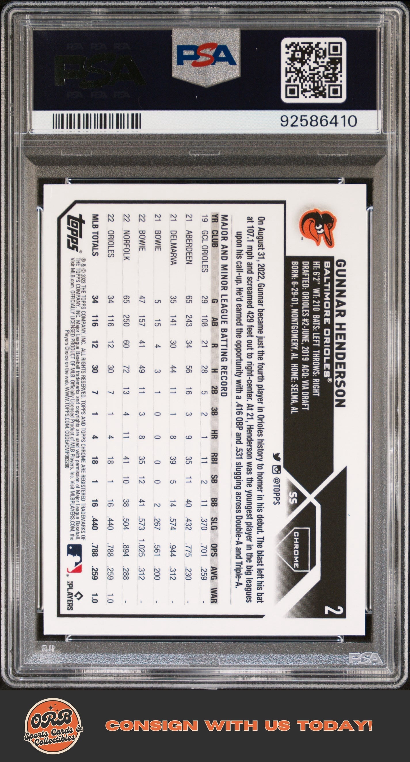Gunnar Henderson 2023 Topps Chrome Logofractor Edition #2 Green Refractor PSA 10