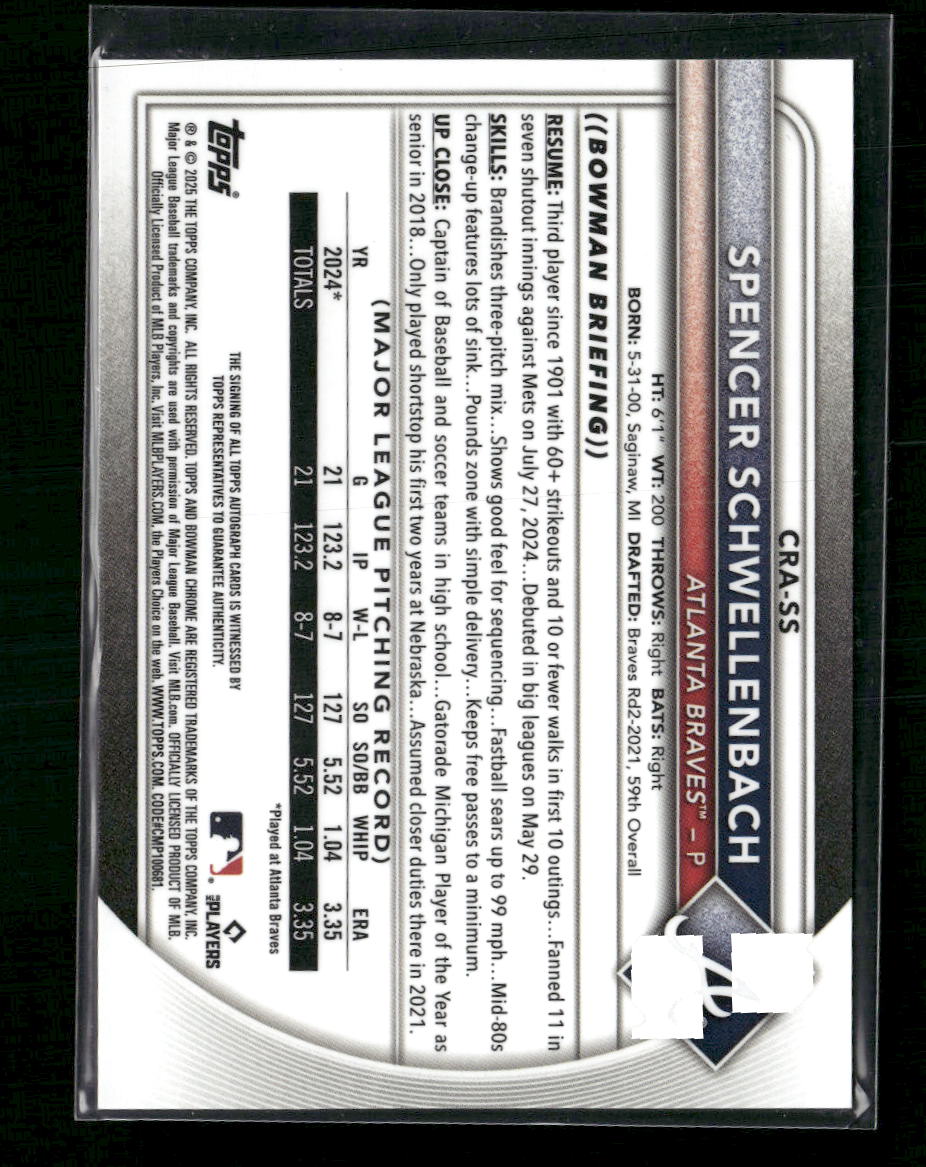Spencer Schwellenbach 2025 Bowman Chrome Rookie Auto Yellow Refractor #/75