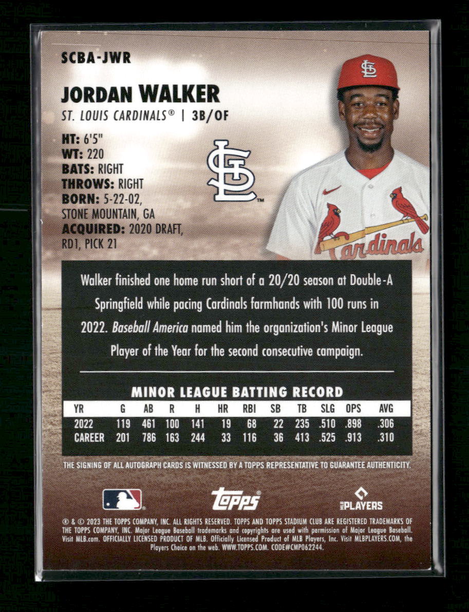 Jordan Walker 2023 Stadium Club #SCBA-JWR Autographs
