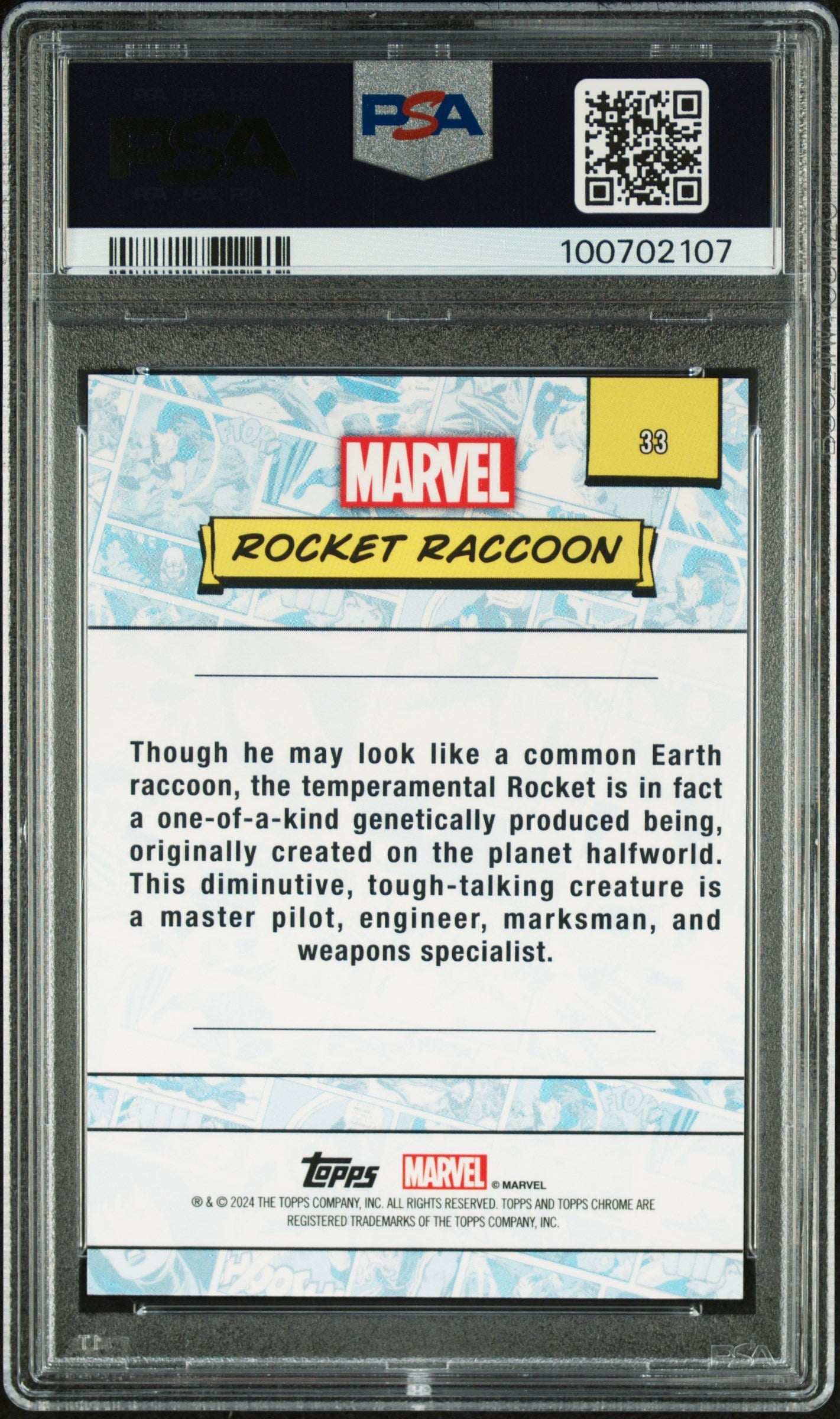 Rocket Raccoon 2024 Topps Chrome Marvel #33 Purple Refractor PSA 9