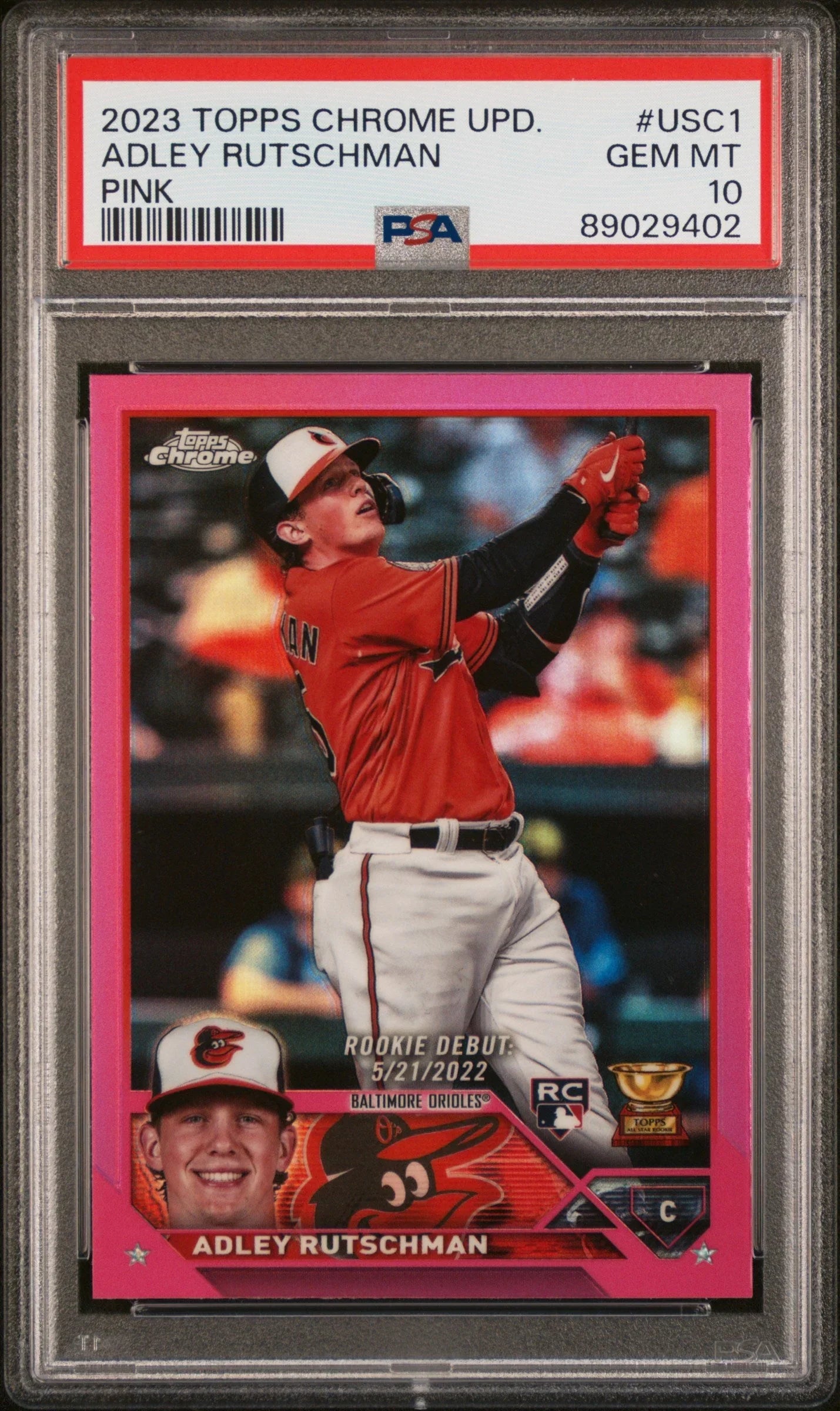 Graded 2023 Topps Chrome Update Adley Rutschman #USC1 Pink Rookie RC Baseball Card PSA 10 Gem Mint