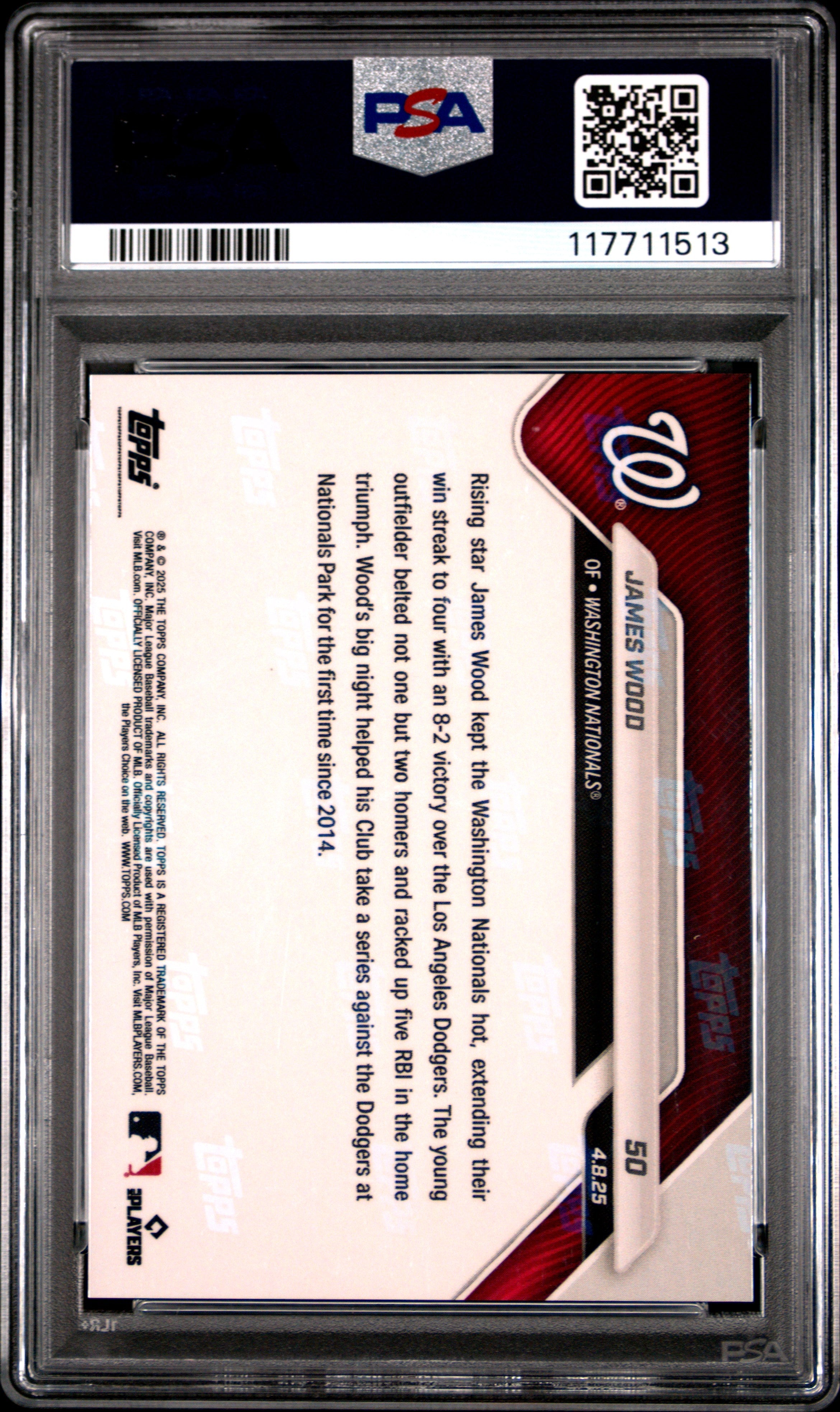 Graded 2025 Topps Now James Wood #50 Gold Foil /50 Rookie RC Baseball Card PSA 10 Gem Mint