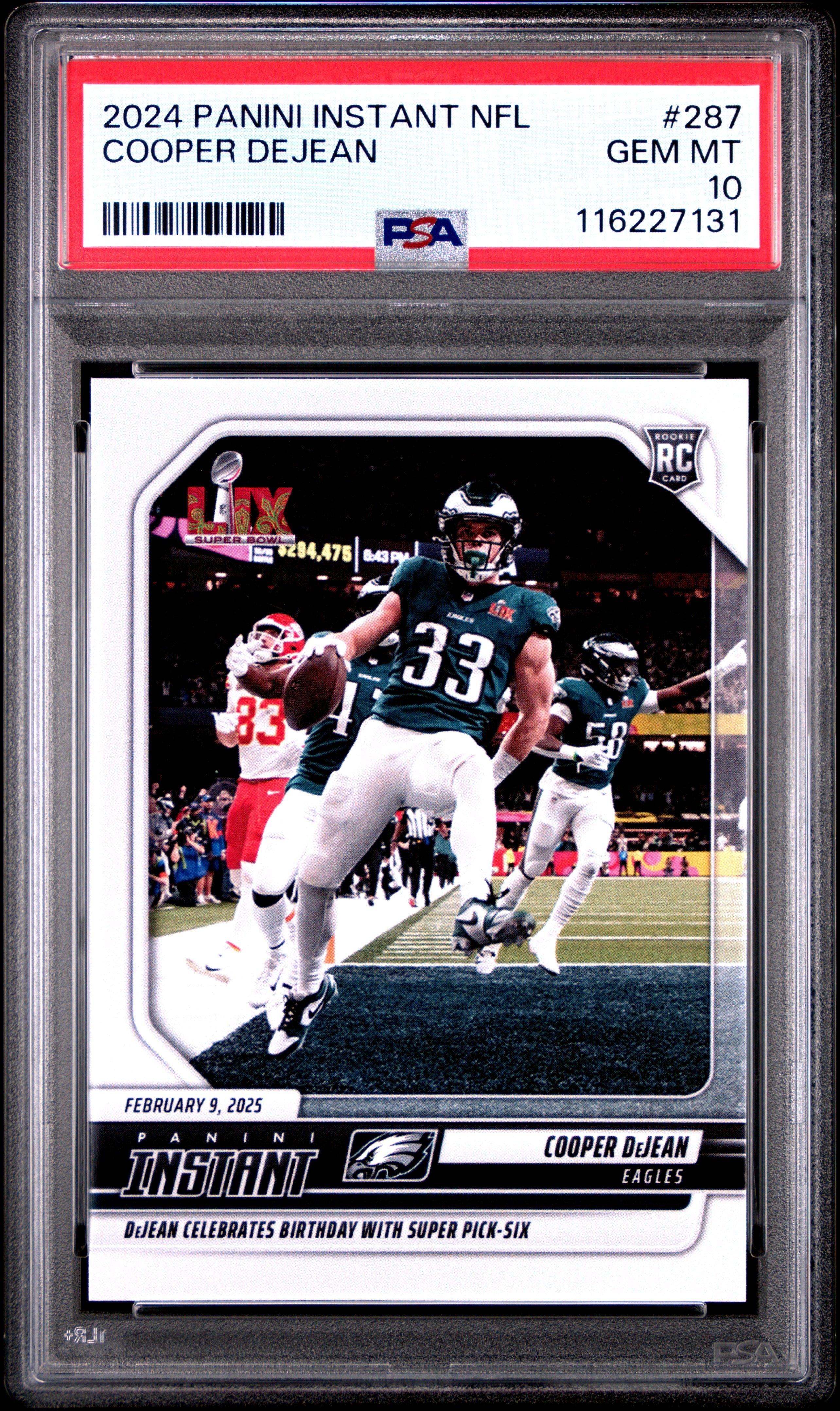 Graded 2024 Panini Instant NFL Cooper DeJean #287 Rookie RC Football Card PSA 10 Gem Mint