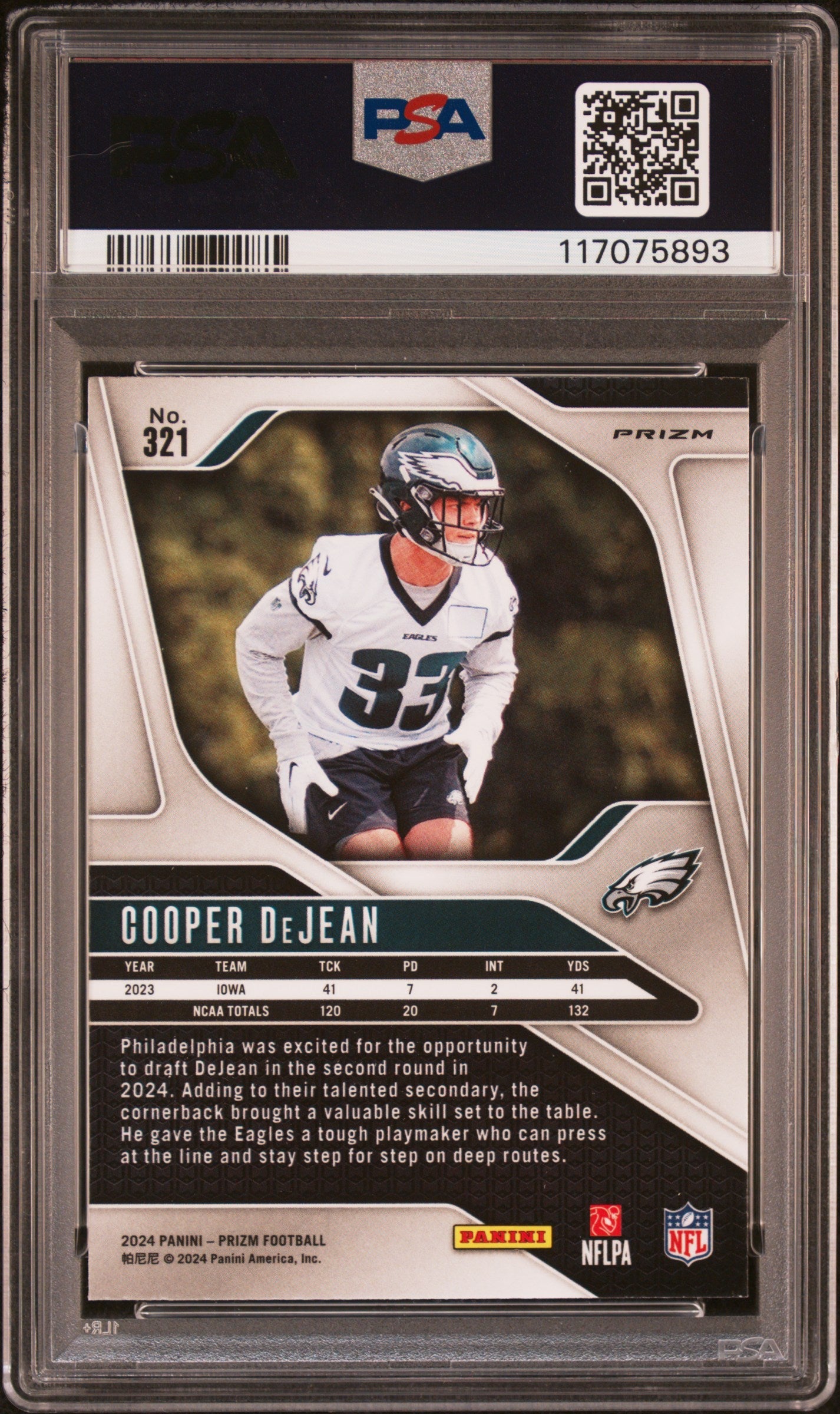 Graded 2024 Panini Prizm Cooper DeJean #321 Disco Prizm Rookie RC Football Card PSA 10 Gem Mint