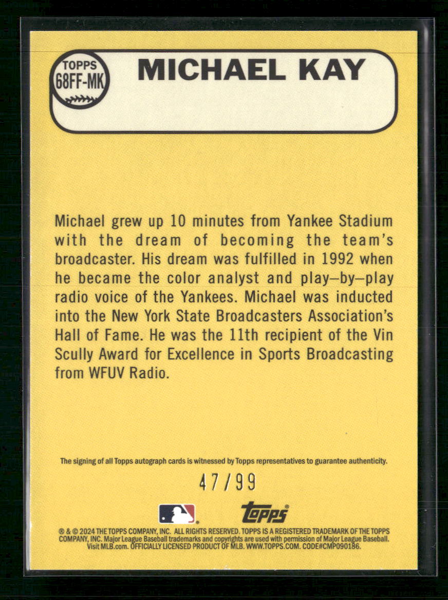 Michael Kay 2024 Topps Archives Fan Favorite Auto Green Foilboard #/99
