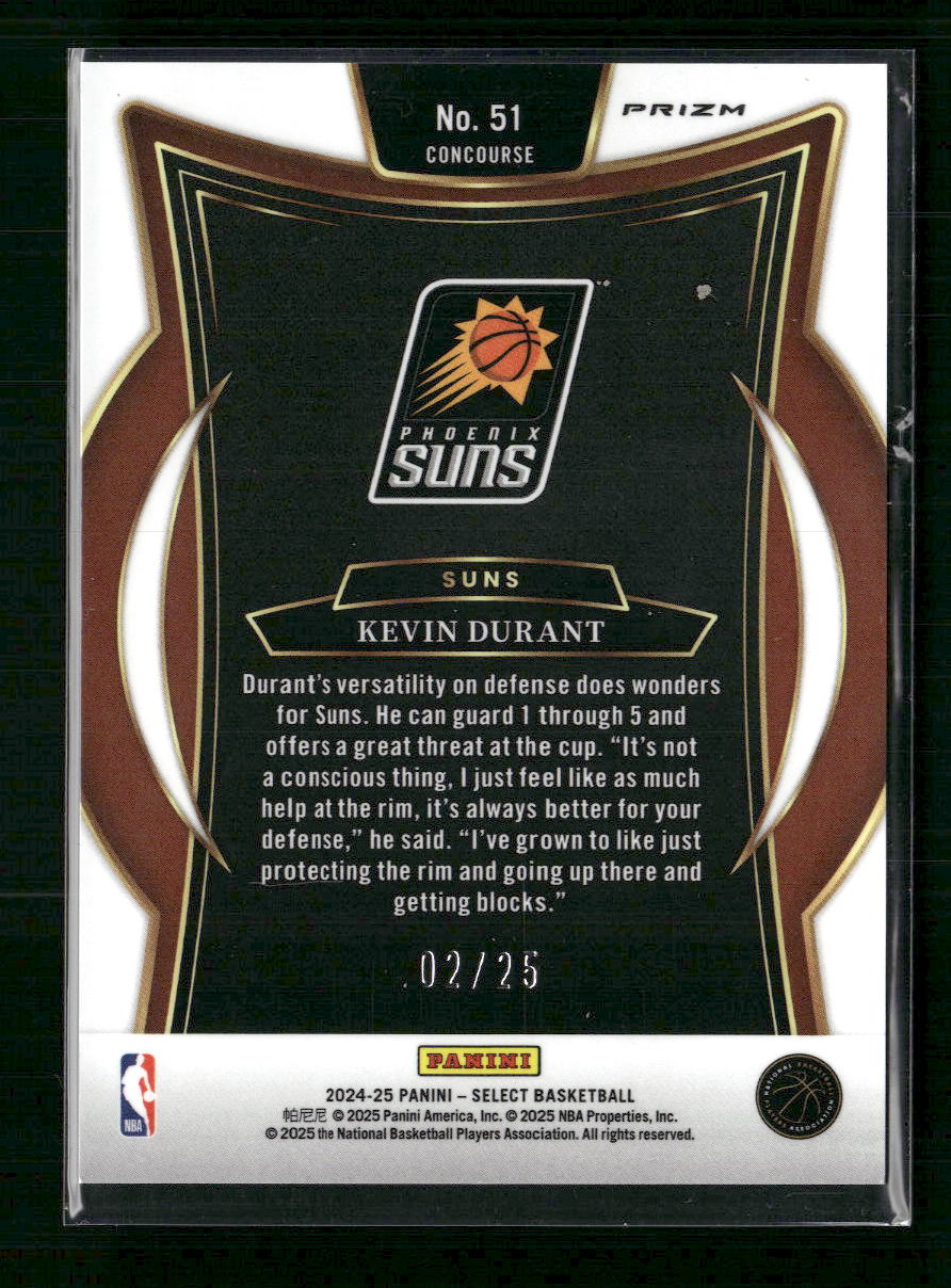 Kevin Durant 2024-25 Panini Select #51 Tie-Dye Prizm #/25