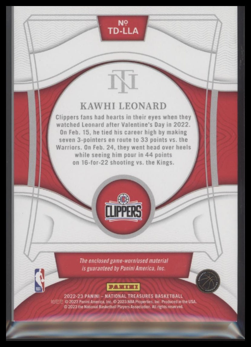 Kawhi Leonard 2022-23 Panini National Treasures Treasured Threads Prime #/25