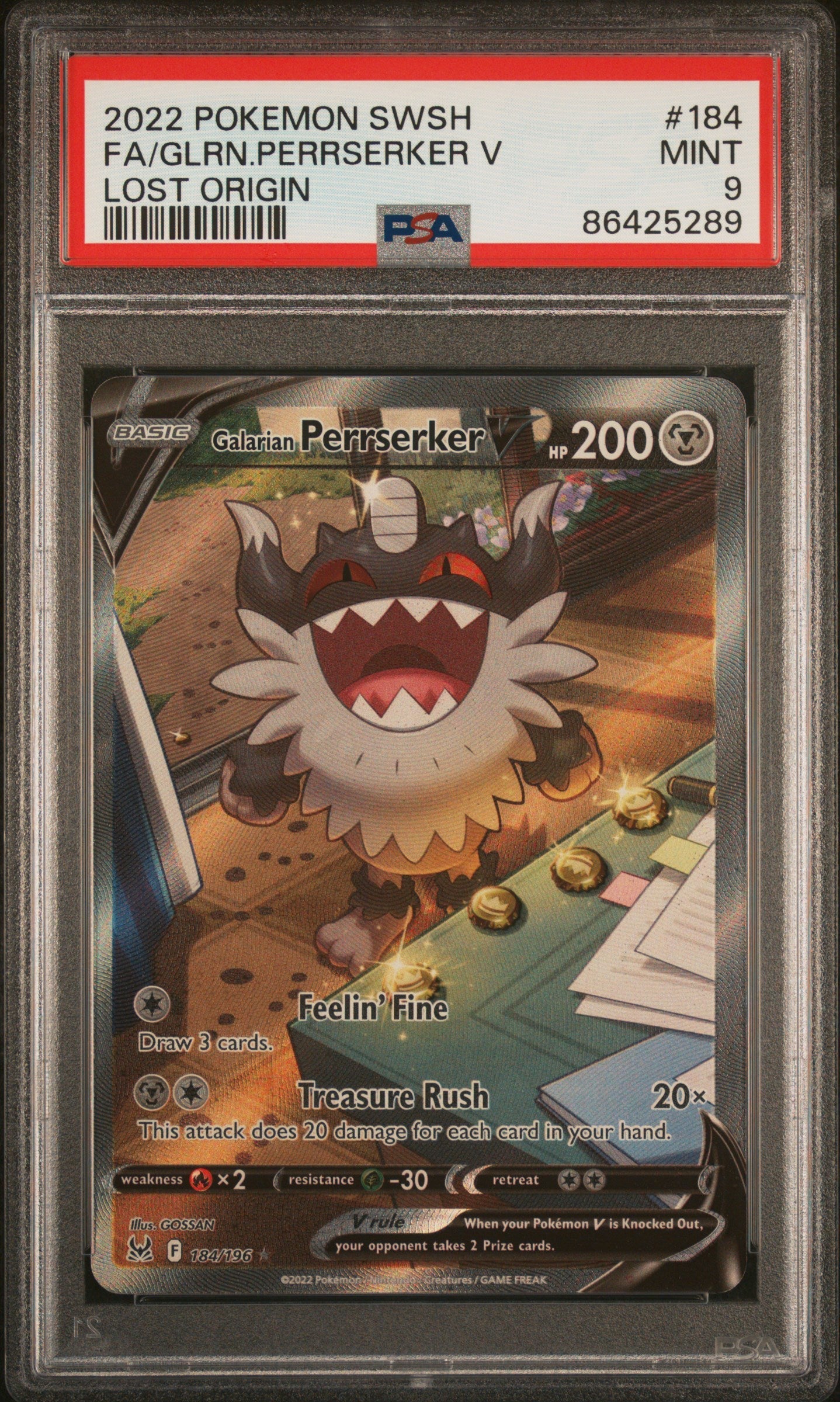 Fa/Glrn.Perrserker V 2022 Pokemon Lost Origin #184 Lost Origin PSA 9