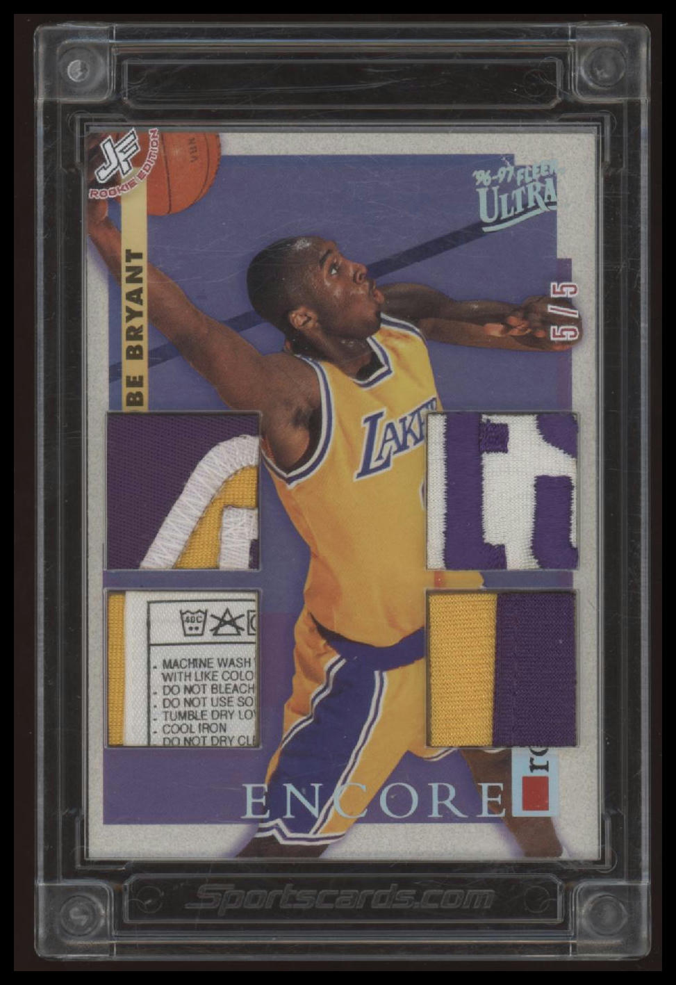 Kobe Bryant Jersey Fusion /5 Warm-Up Suit 4 Quad Patch (Base 1996-97 Ultra #266)