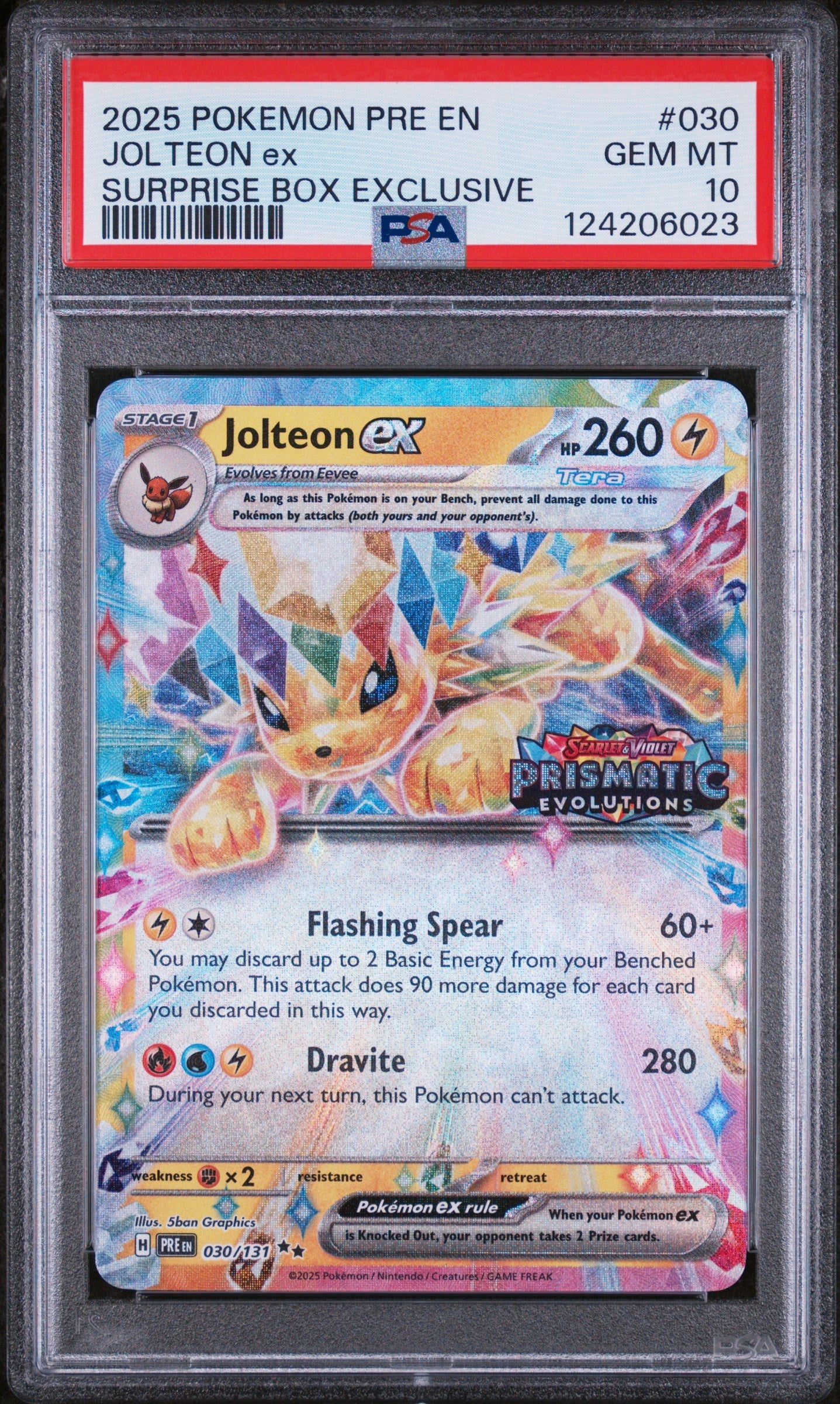 Jolteon Ex 2025 Pokemon Pre En-PE #030 Surprise Box Exclusive PSA 10