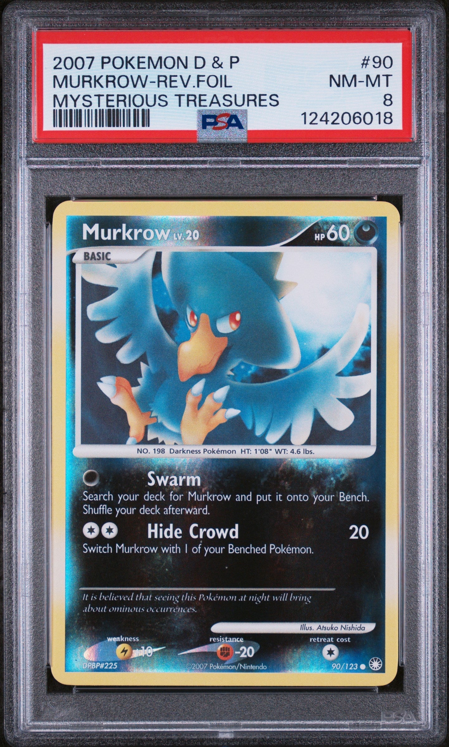 Murkrow-Rev.Foil 2007 Diamond & Pearl #90 Mysterious Treasures PSA 8