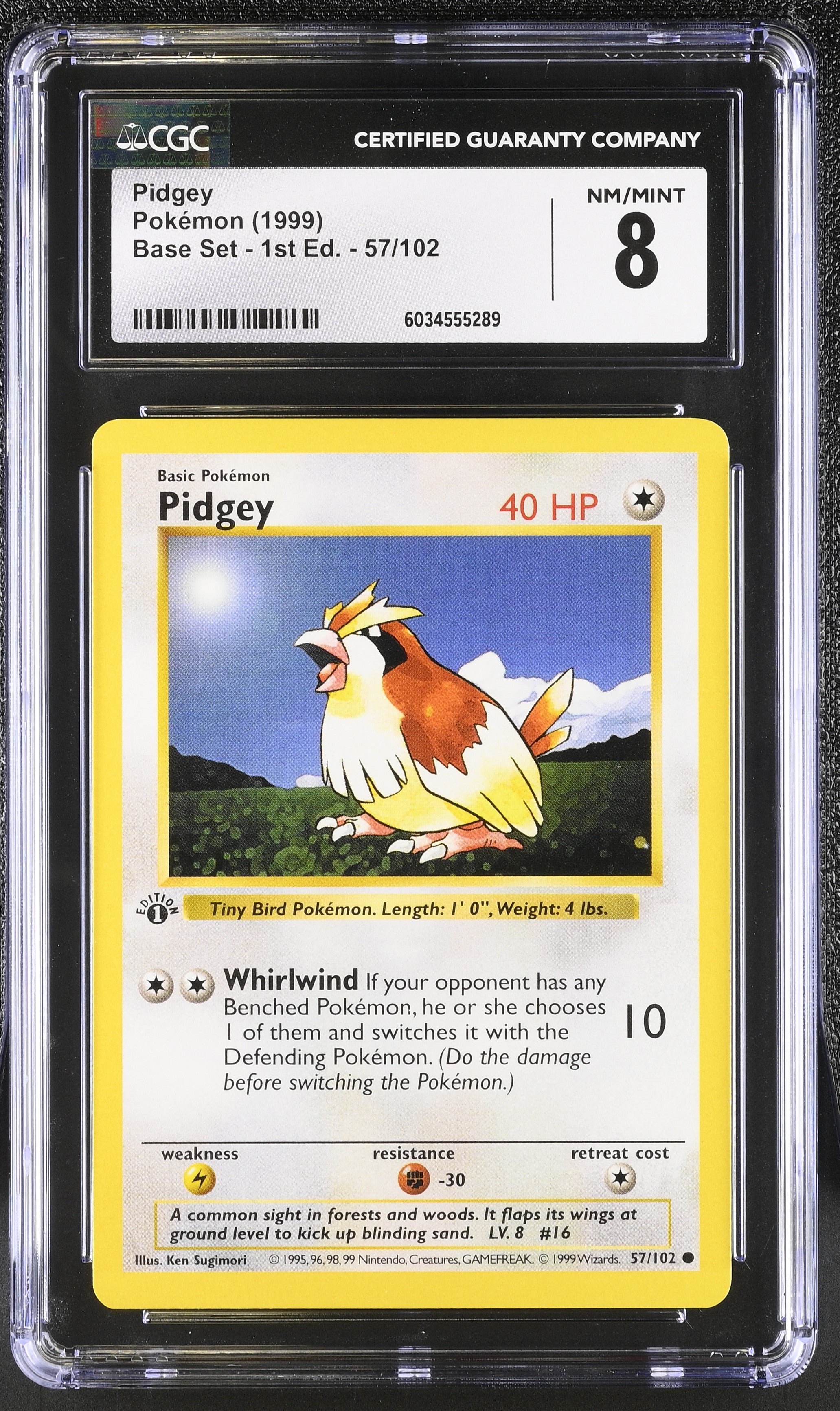 Pidgey 1999 Base Set - 1st Ed. #57/102 CGC 8