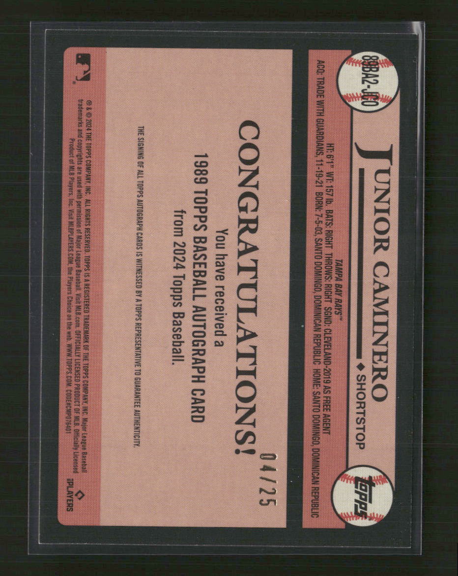Junior Caminero 2024 Topps #89BA2-JCO 1989 Topps 35th Anniversary Autographs Red