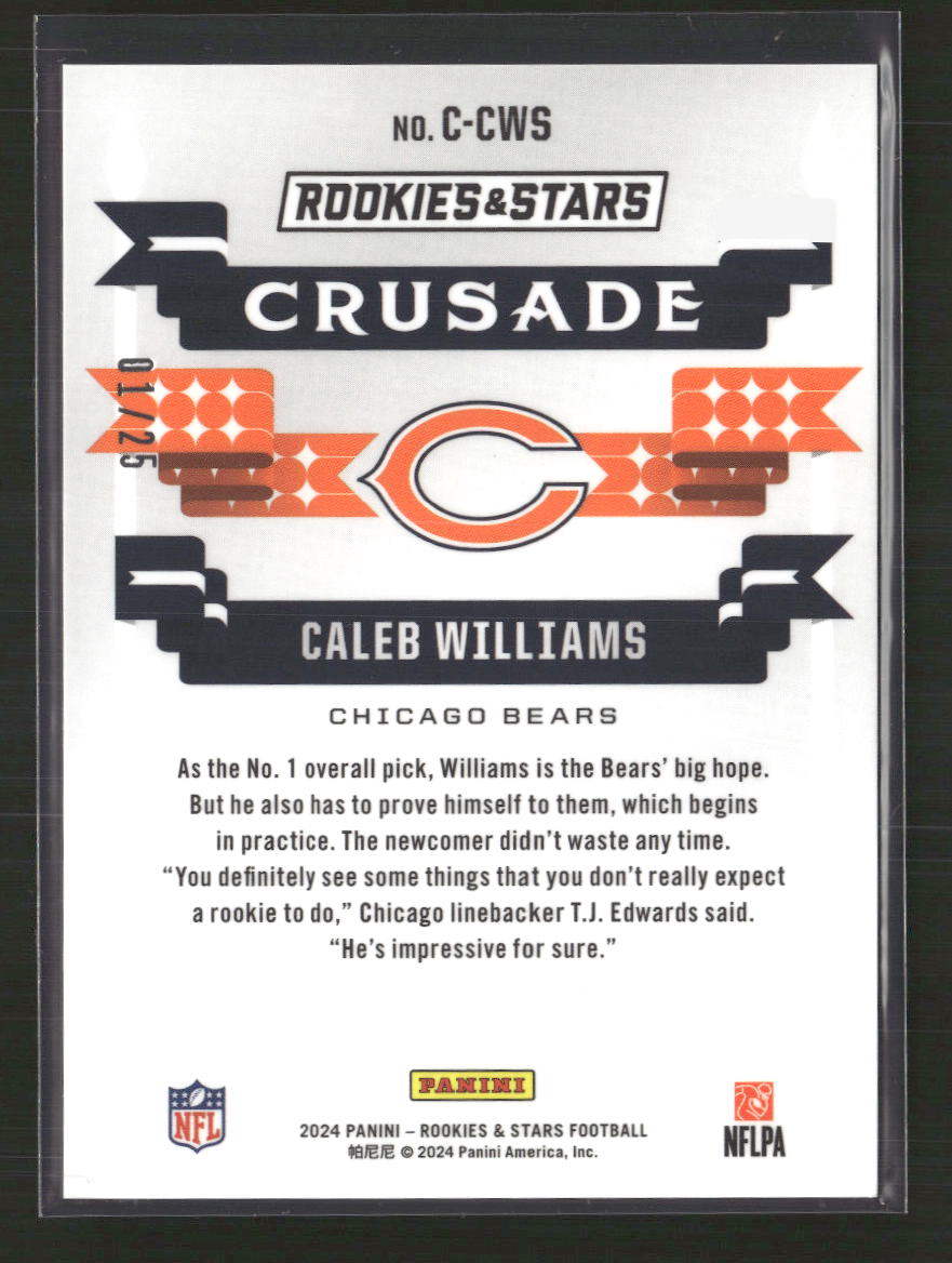 Caleb Williams 2024 Panini Rookies & Stars #C-CWS Crusade Orange #/25