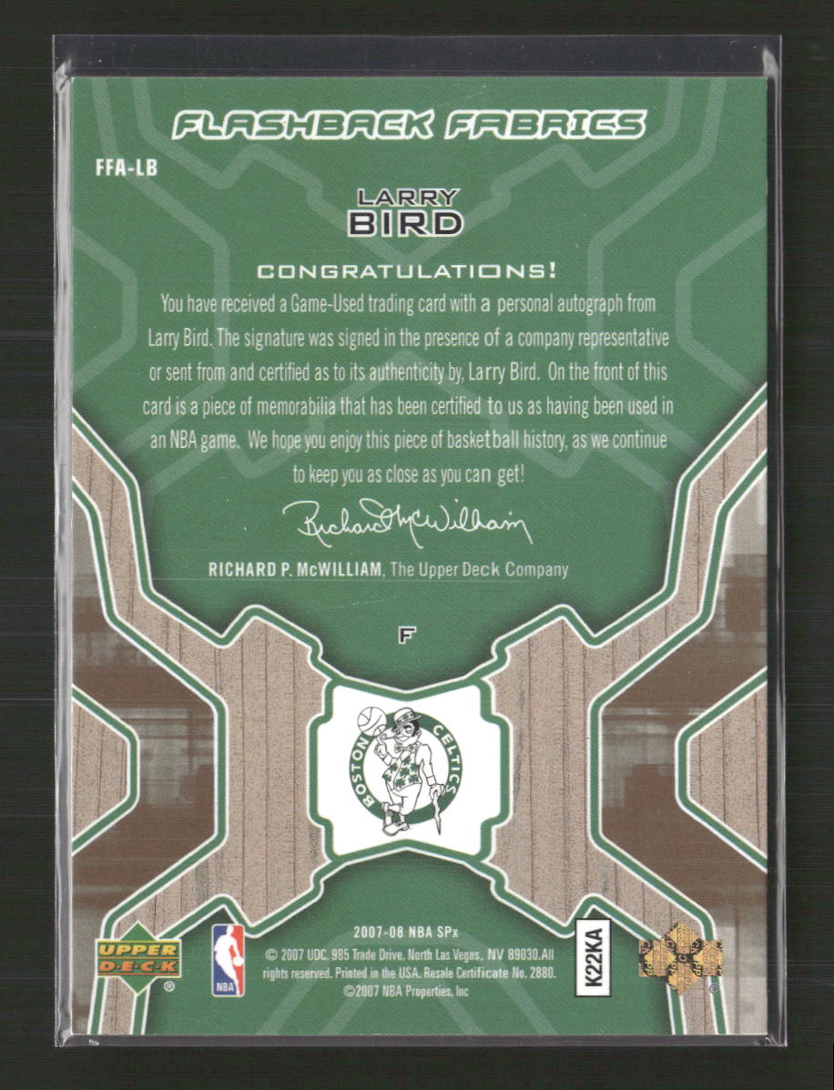 Larry Bird 2007-08 SPx #FFA-LB Flashback Fabrics Autographs Parallel #/10