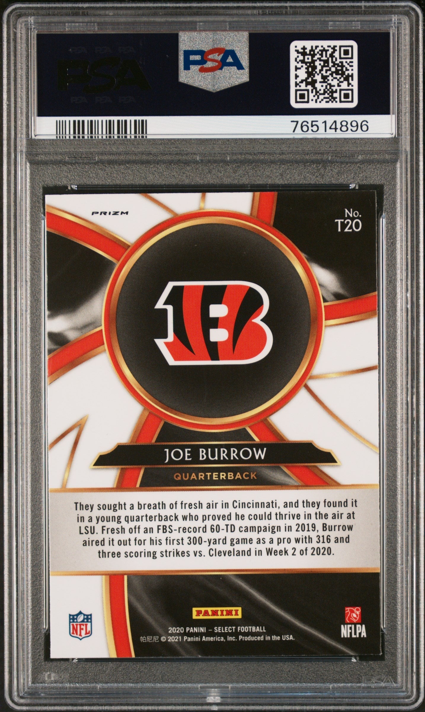 Joe Burrow 2020 Panini Select Turbocharged #T20 Turbocharged-Prizm PSA 10