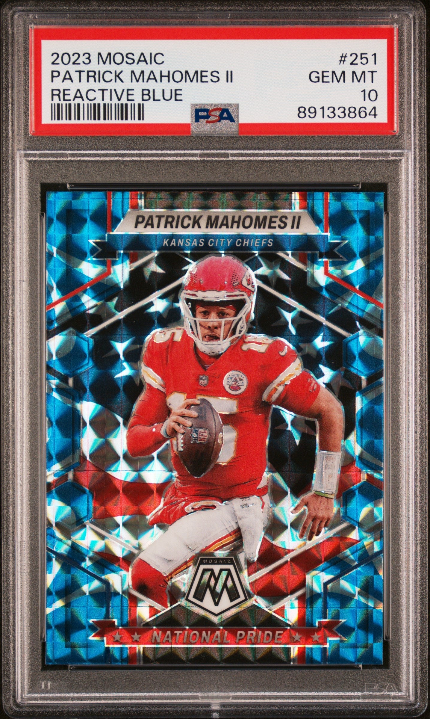 Patrick Mahomes Ii 2023 Panini Mosaic #251 Reactive Blue PSA 10
