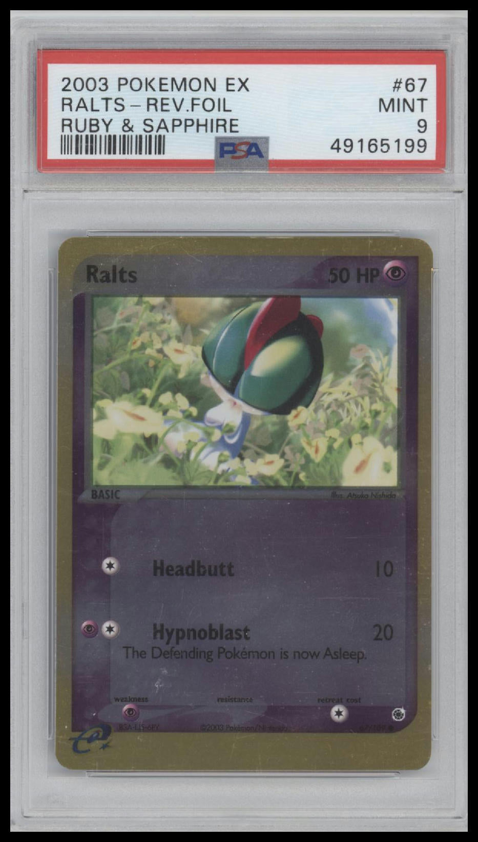 Ralts-Rev.Foil 2003 Pokemon Ex Ruby & Sapphire #67 Ruby & Sapphire PSA 9