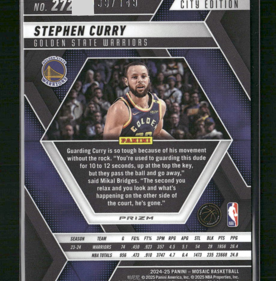 Stephen Curry 2024-25 Panini Mosaic #272 Blue Seismic Mosaic #/149