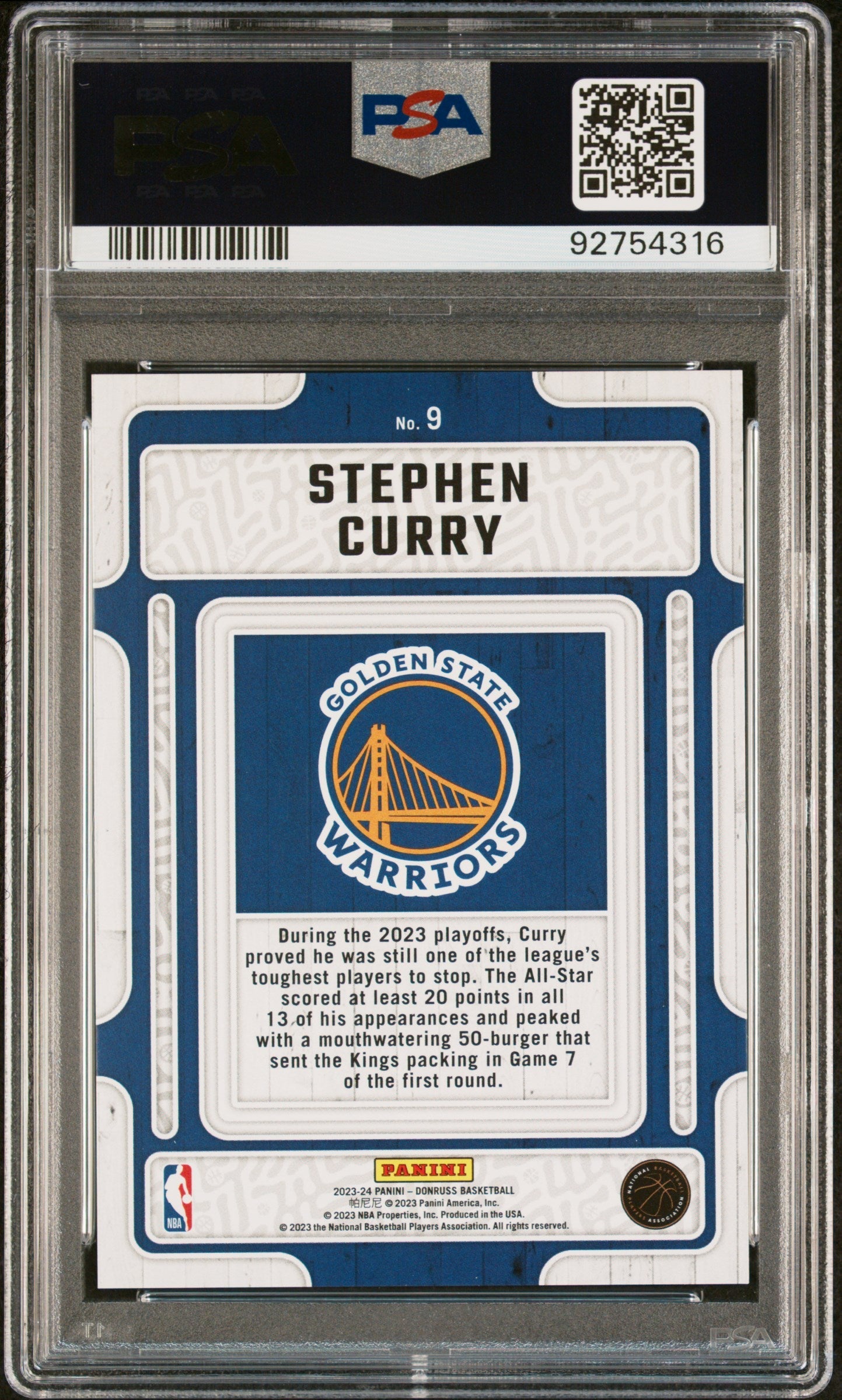 Stephen Curry 2023 Panini Donruss Hardwood Masters #9 Hardwood Masters-Hl PSA 10