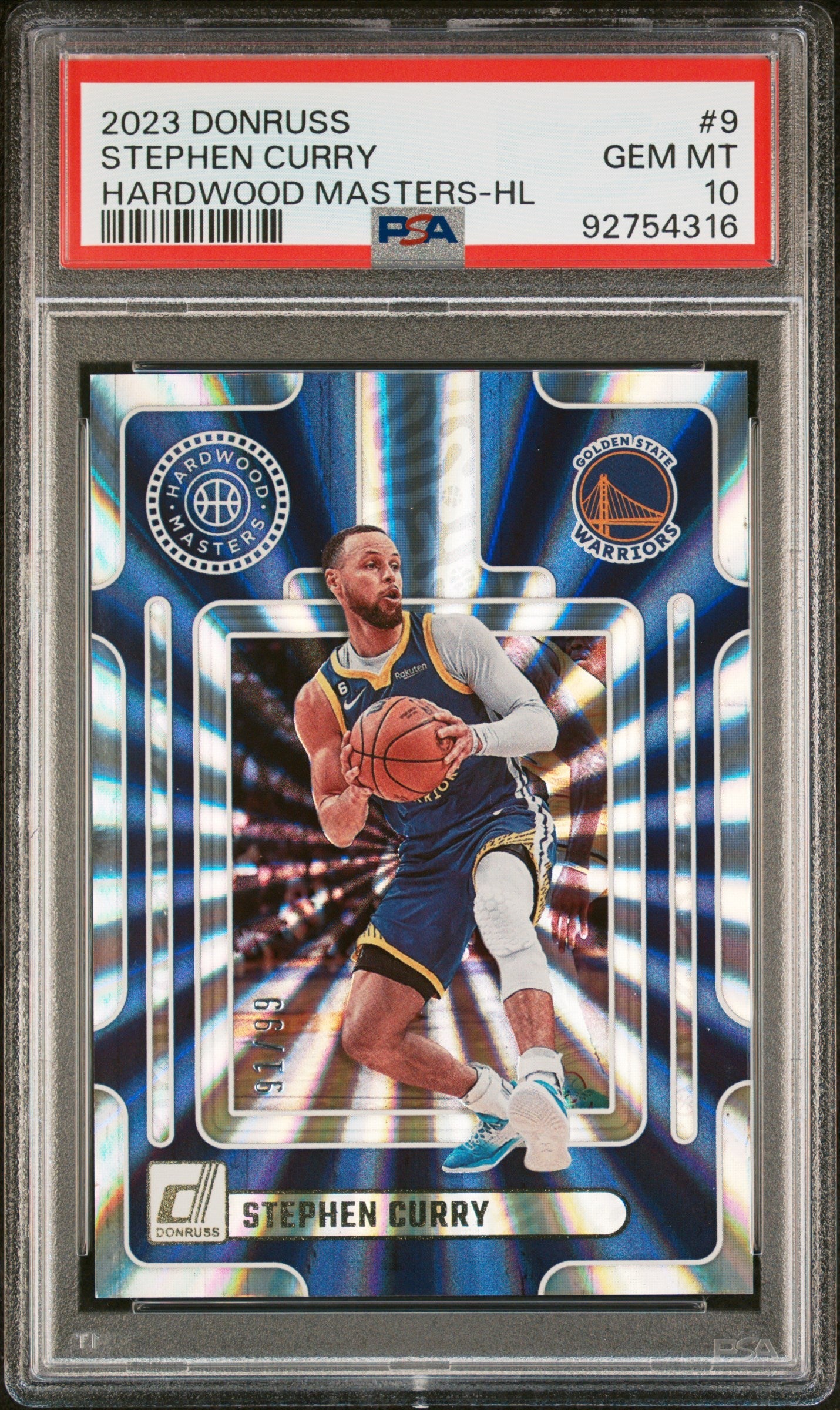 Stephen Curry 2023 Panini Donruss Hardwood Masters #9 Hardwood Masters-Hl PSA 10